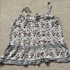 American Eagle Rustic Floral Tank with Tie Front Peplum